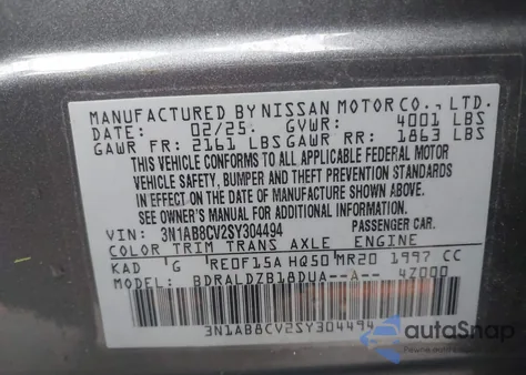 2025 Nissan Sentra Sv z USA, uszkodzony, nr VIN 3N1AB8CV2SY304494